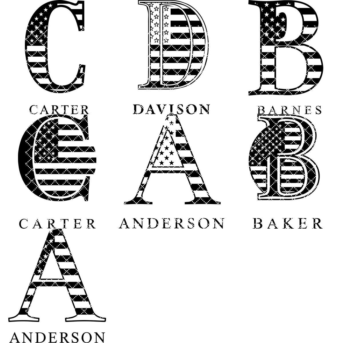 Laser Engraving Alphabet File, Patriotic Monogram, Charcuterie Board Family Name