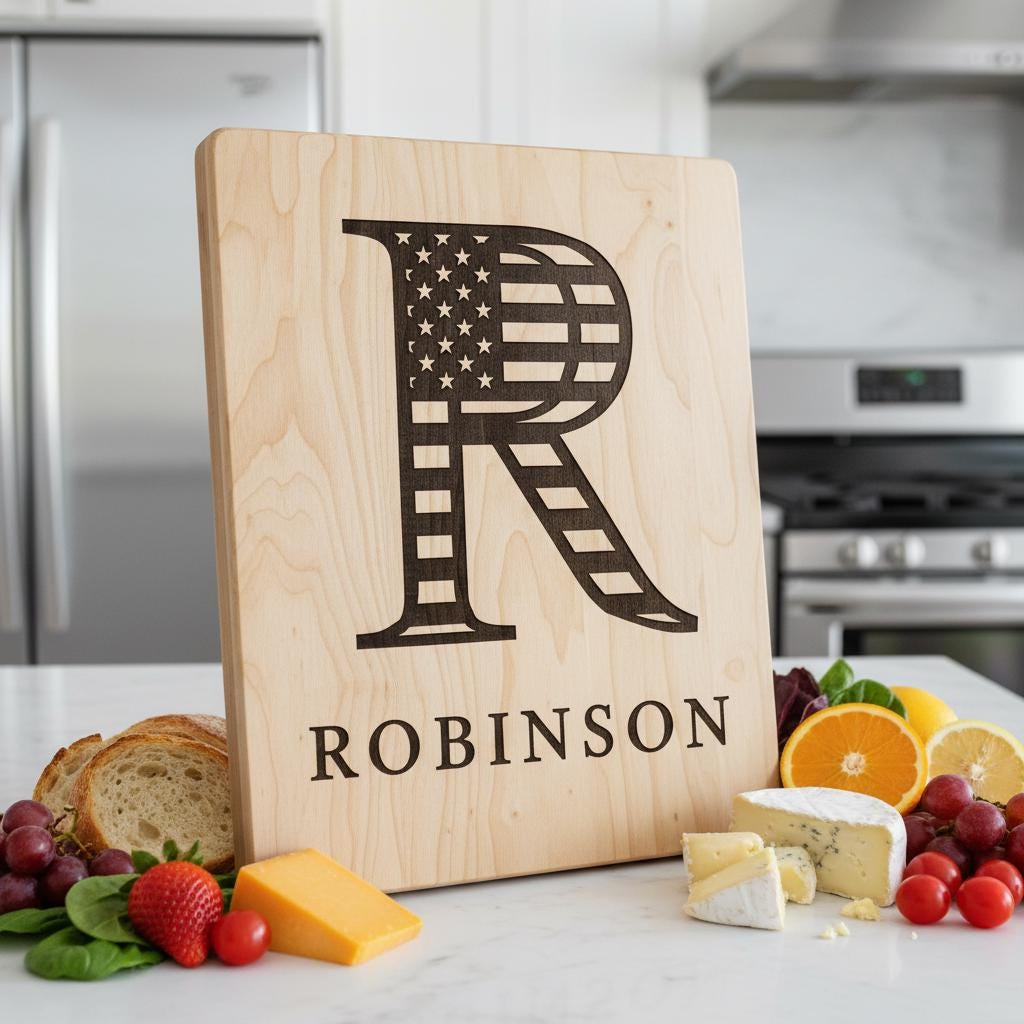 Laser Engraving Alphabet File, Patriotic Monogram, Charcuterie Board Family Name