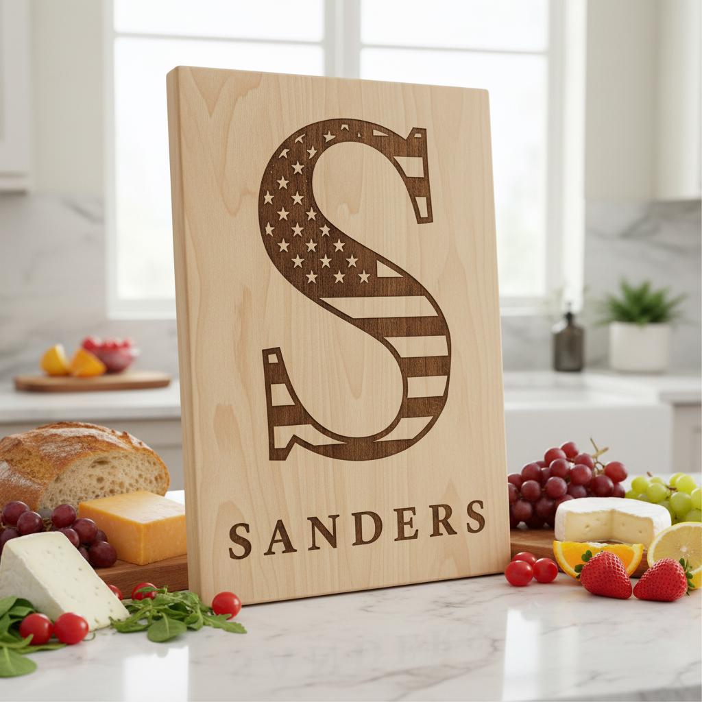Laser Engraving Alphabet File, Patriotic Monogram, Charcuterie Board Family Name