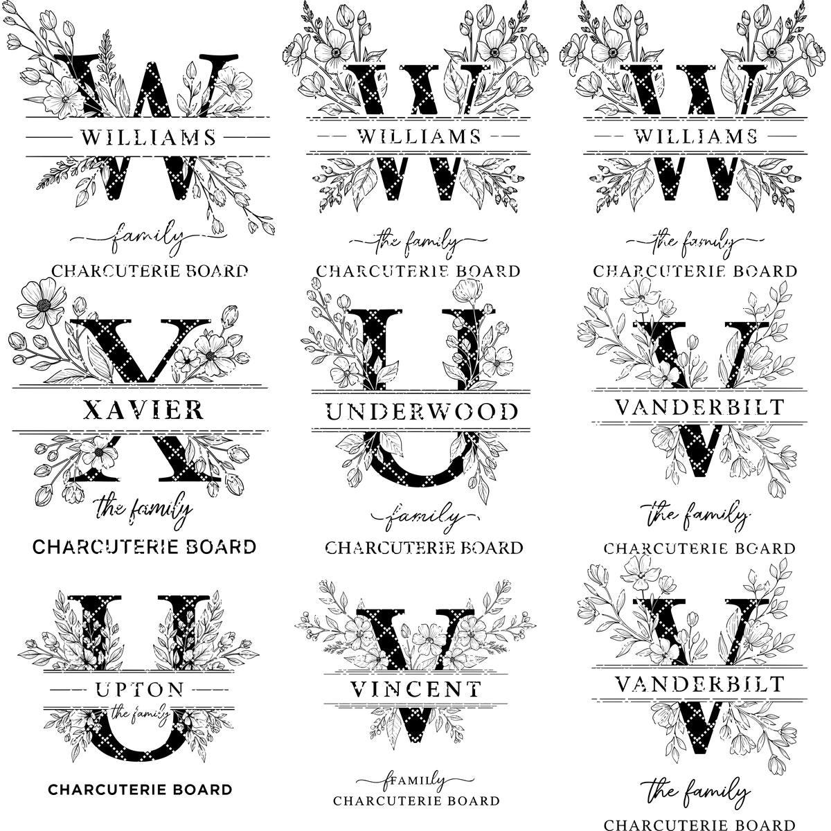 File alfabeto per incisione laser, Design monogramma famigliare per incisione tagliere salumi - immagine 11