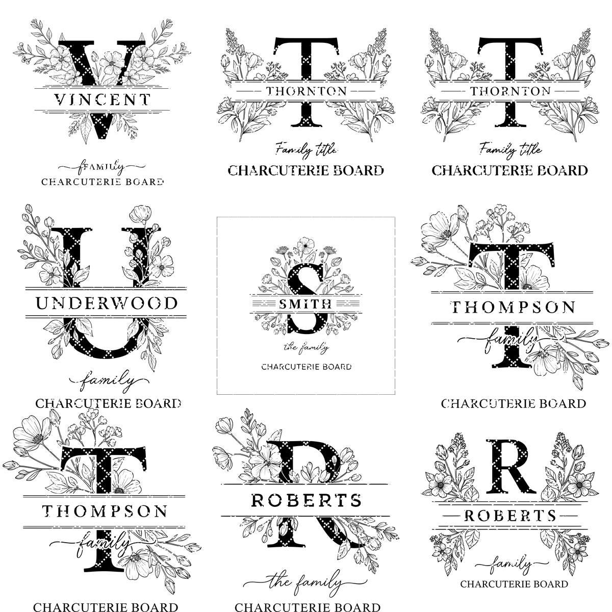 File alfabeto per incisione laser, Design monogramma famigliare per incisione tagliere salumi - immagine 12