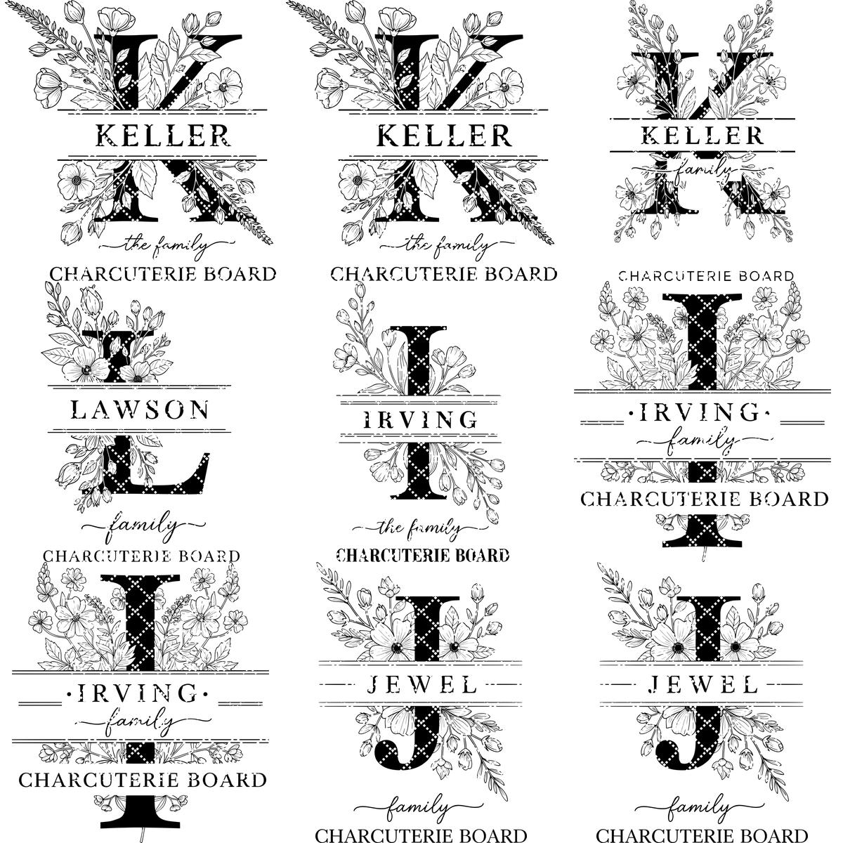 File alfabeto per incisione laser, Design monogramma famigliare per incisione tagliere salumi - immagine 16