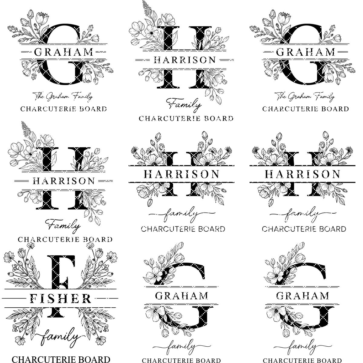 File alfabeto per incisione laser, Design monogramma famigliare per incisione tagliere salumi - immagine 17