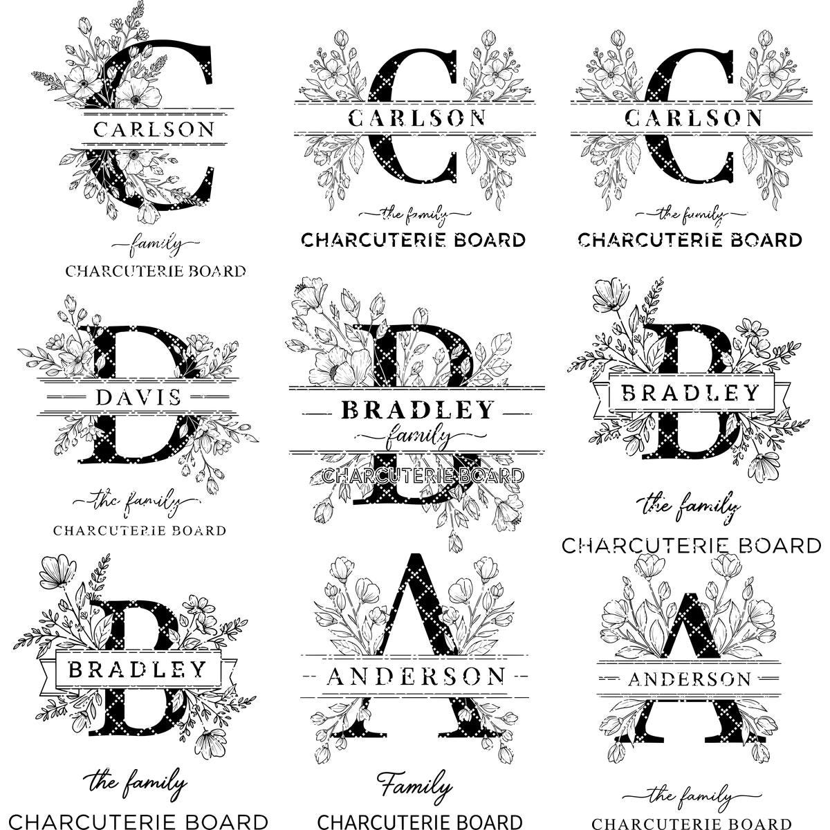 File alfabeto per incisione laser, Design monogramma famigliare per incisione tagliere salumi - immagine 19