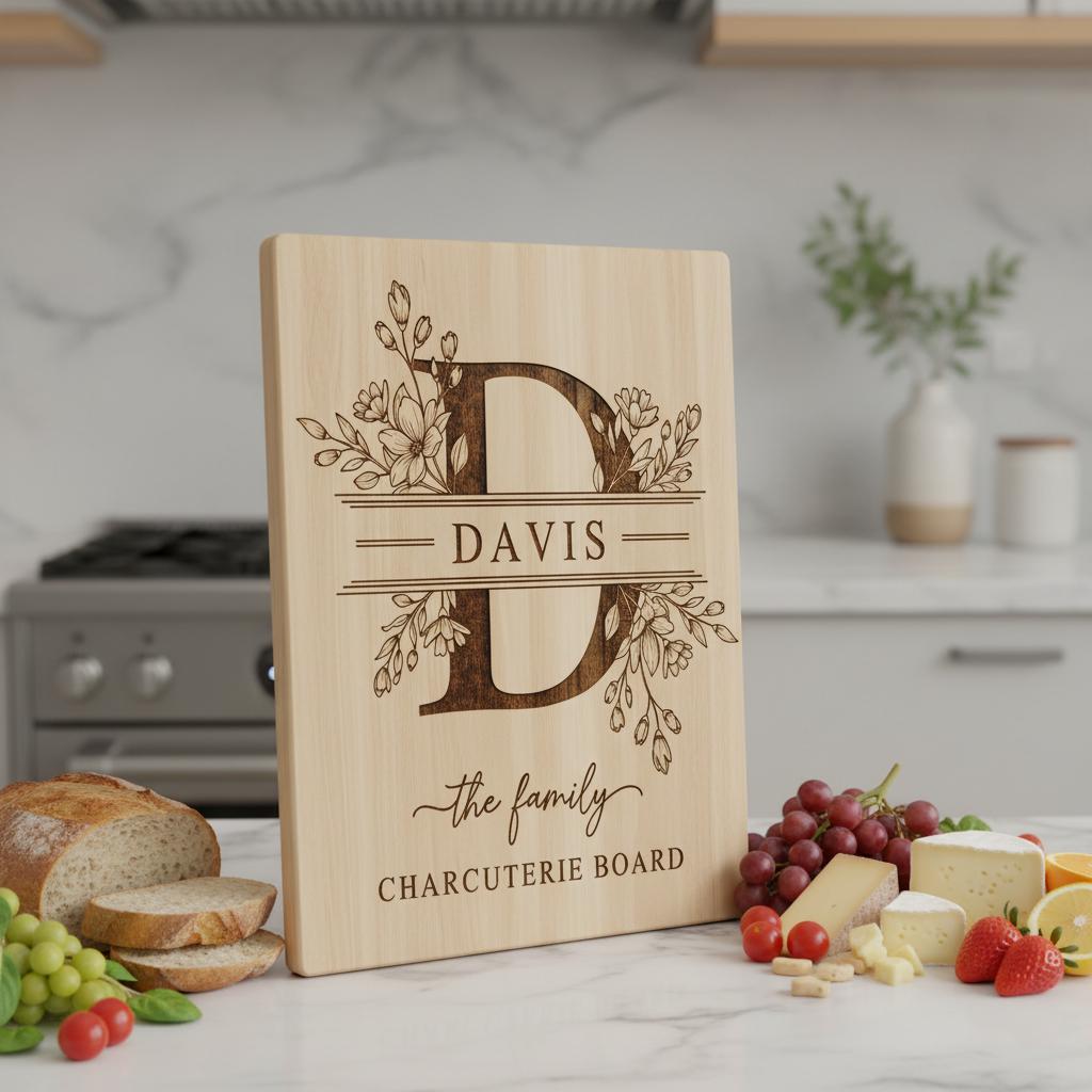 File alfabeto per incisione laser, Design monogramma famigliare per incisione tagliere salumi - immagine 3