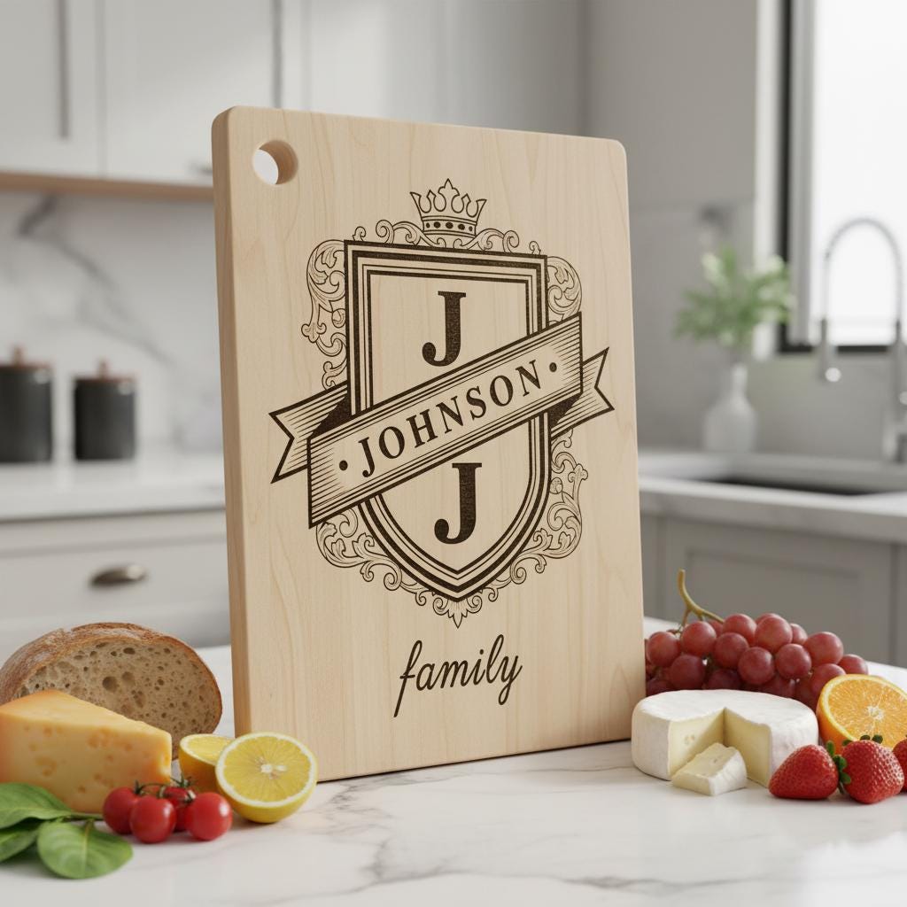 Fichier de gravure laser, monogramme aux armoiries familiales, motif d'écu royal pour planches à charcuterie. – Image 5