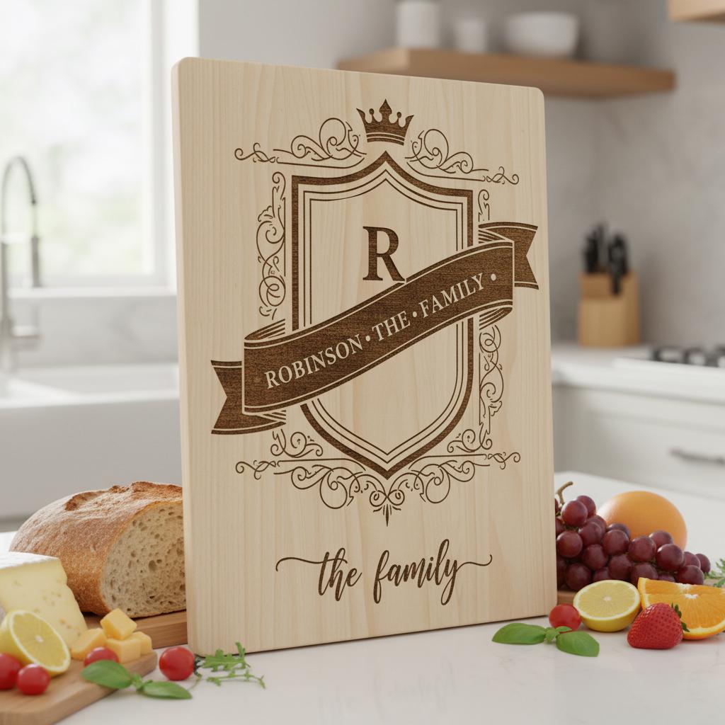 Fichier de gravure laser, monogramme aux armoiries familiales, motif d'écu royal pour planches à charcuterie. – Image 7