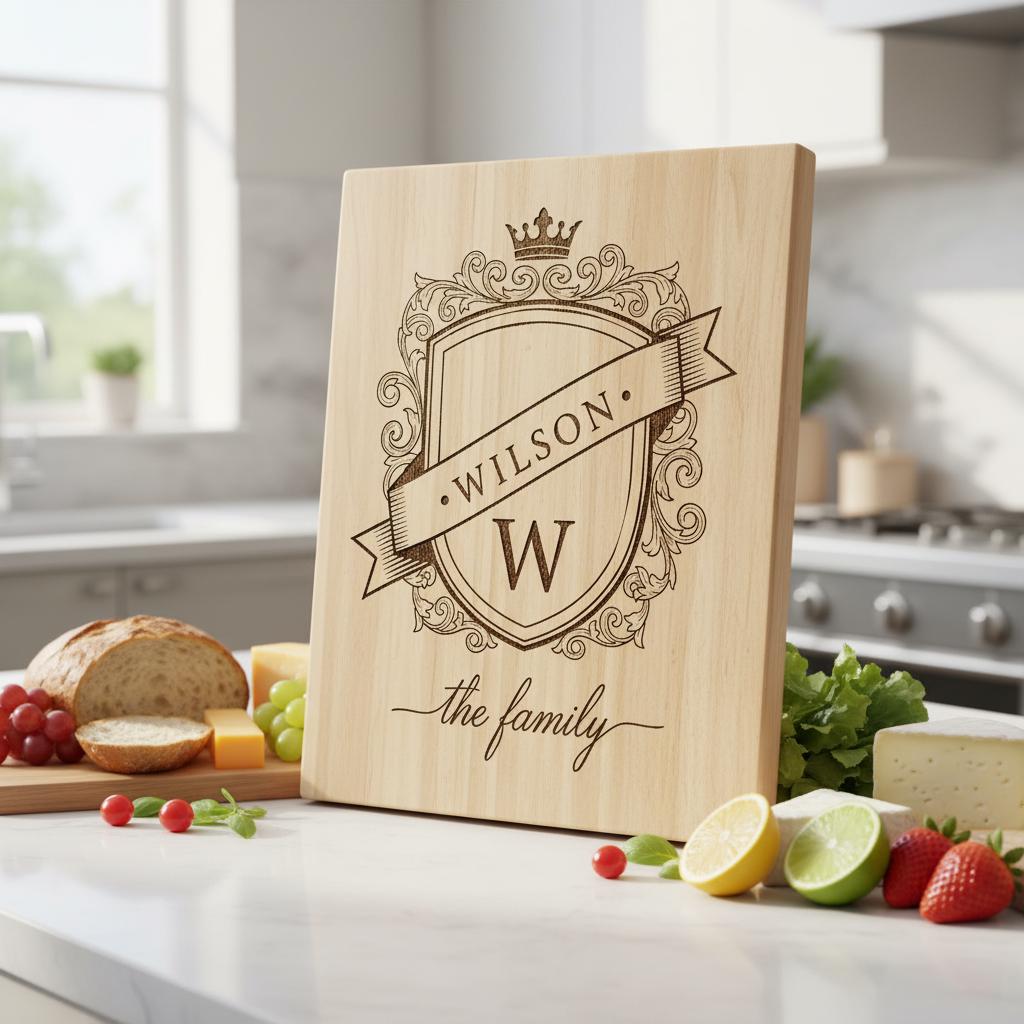 Fichier de gravure laser, monogramme aux armoiries familiales, motif d'écu royal pour planches à charcuterie. – Image 9