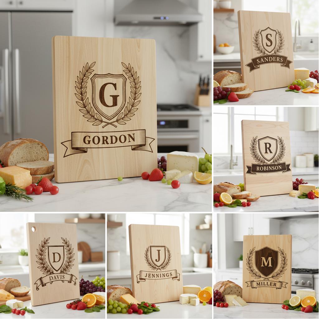 Monogram Alphabet Crest Bundle, Laurel Wreath Designs for Charcuterie Boards, Family Name