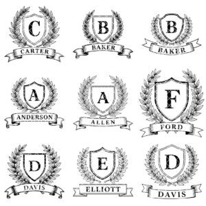 Monogram Alphabet Crest Bundle, Laurel Wreath Designs for Charcuterie Boards, Family Name
