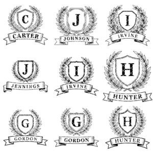 Monogram Alphabet Crest Bundle, Laurel Wreath Designs for Charcuterie Boards, Family Name