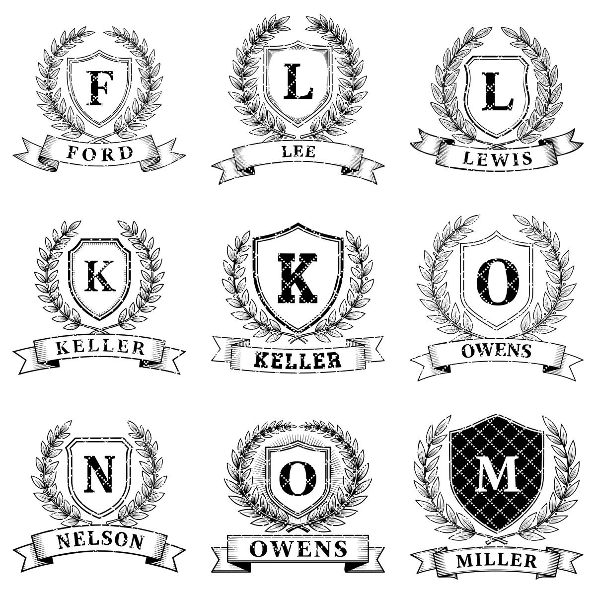 Monogram Alphabet Crest Bundle, Laurel Wreath Designs for Charcuterie Boards, Family Name