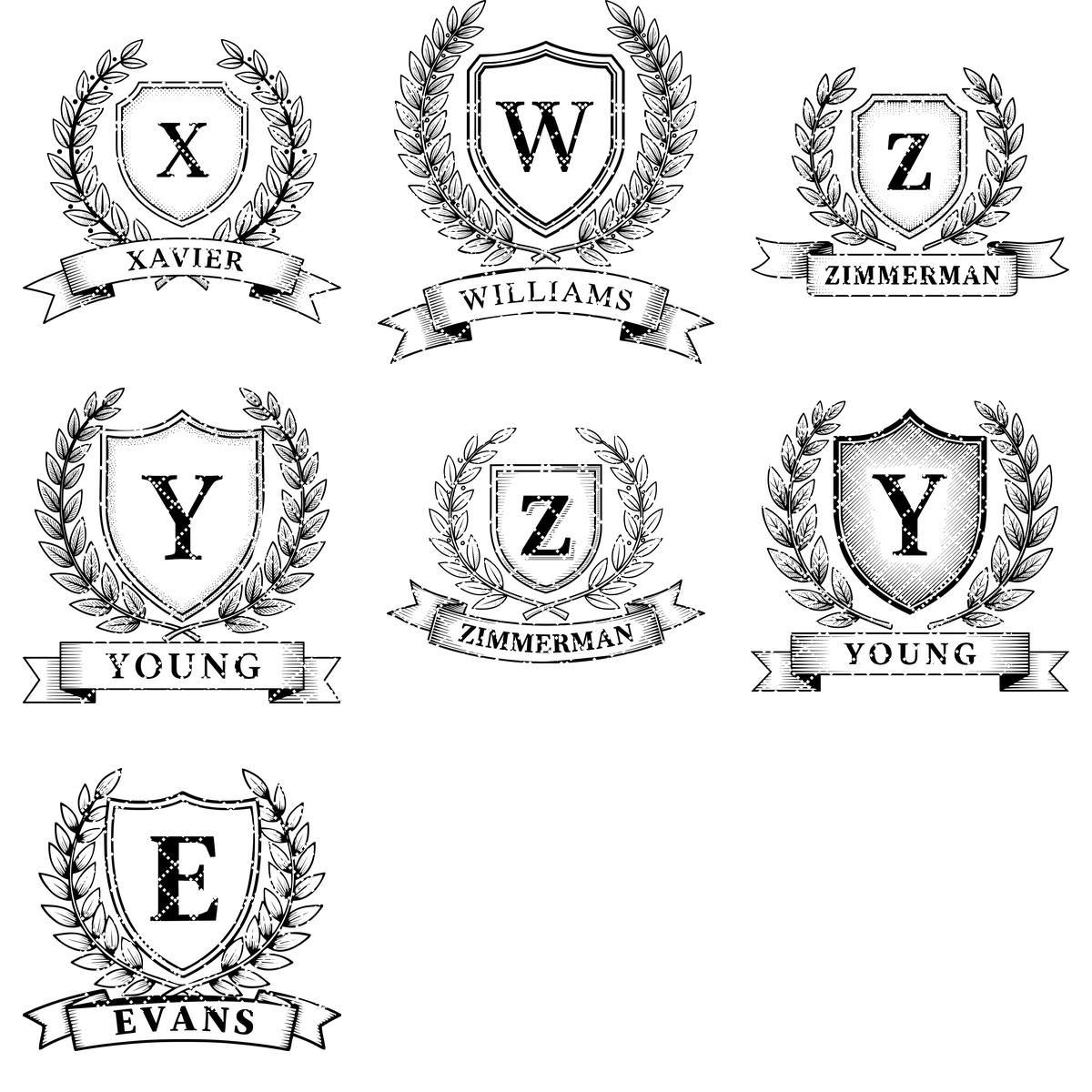 Monogram Alphabet Crest Bundle, Laurel Wreath Designs for Charcuterie Boards, Family Name