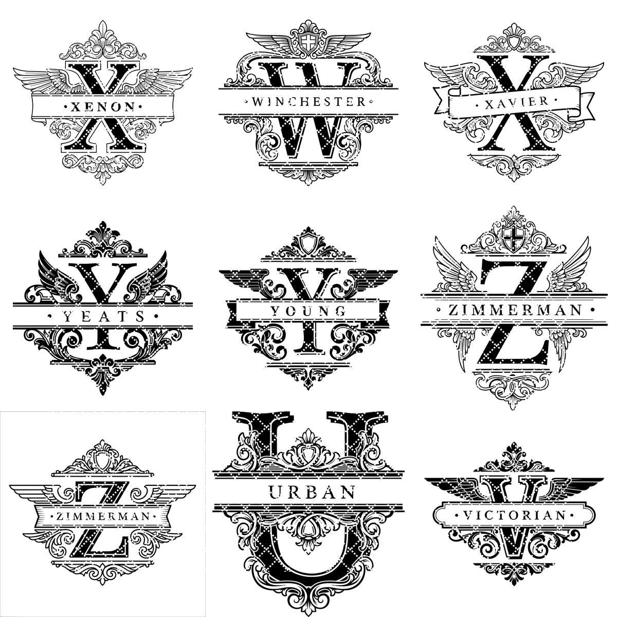 File di incisione laser alfabeto monogramma, 54 design ornamentali per taglieri. - immagine 10