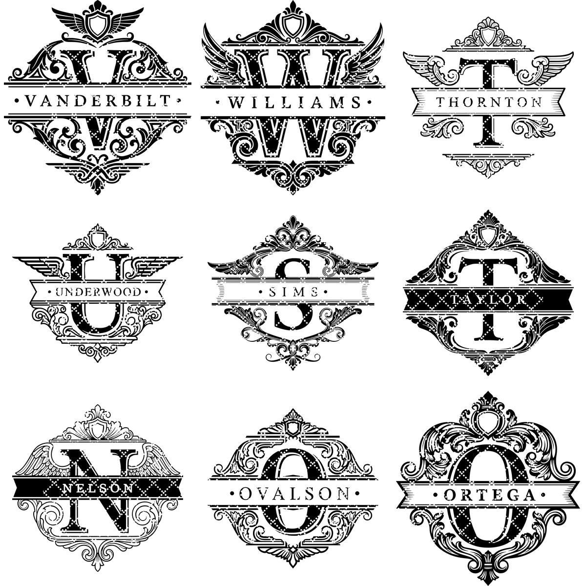 File di incisione laser alfabeto monogramma, 54 design ornamentali per taglieri. - immagine 11