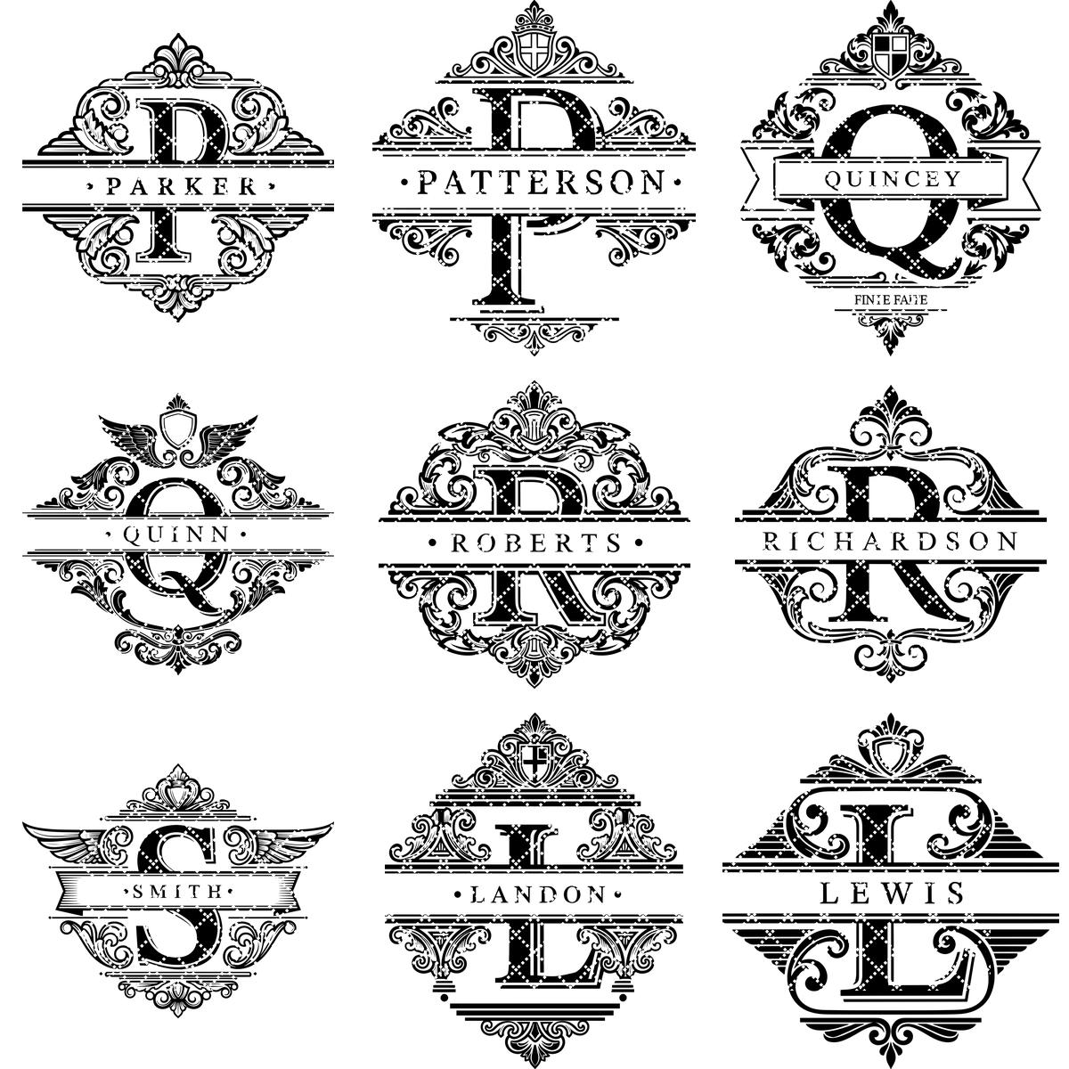 File di incisione laser alfabeto monogramma, 54 design ornamentali per taglieri. - immagine 12