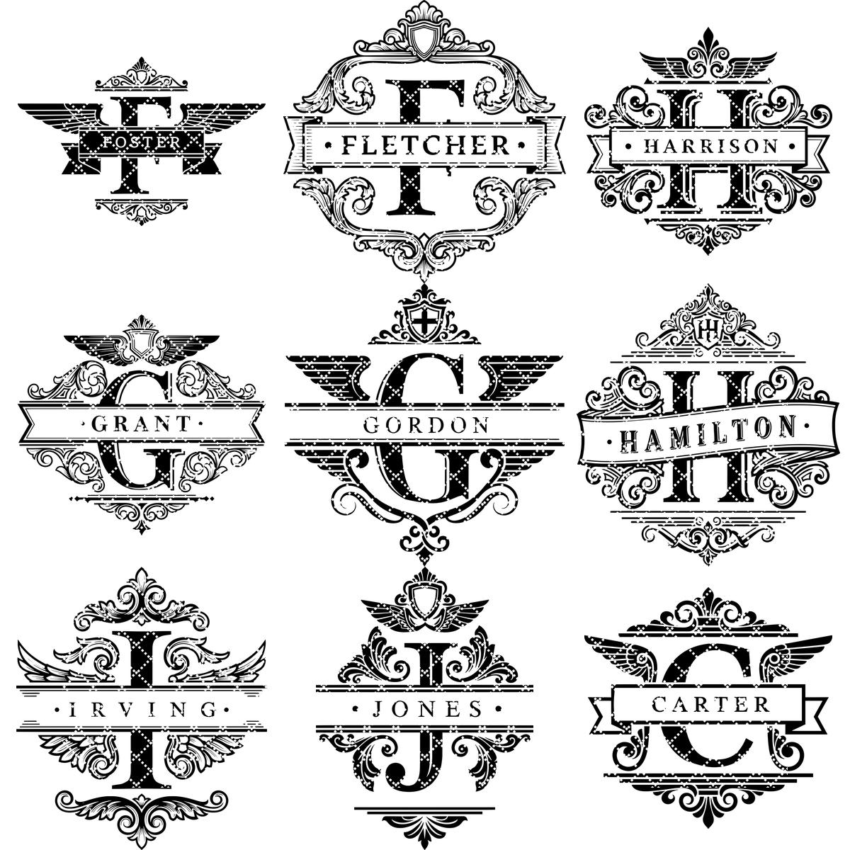 File di incisione laser alfabeto monogramma, 54 design ornamentali per taglieri. - immagine 14