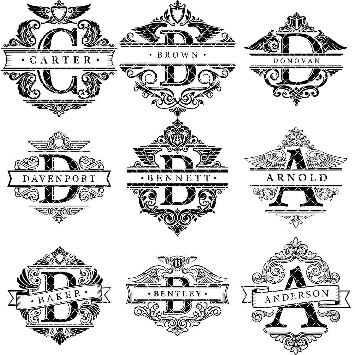 File di incisione laser alfabeto monogramma, 54 design ornamentali per taglieri. - immagine 15