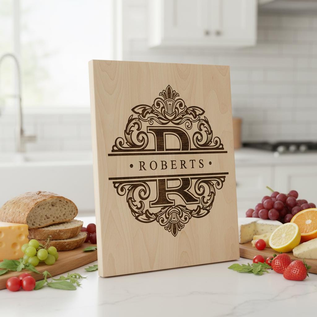 File di incisione laser alfabeto monogramma, 54 design ornamentali per taglieri. - immagine 7