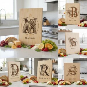 Monogram Bundle for Charcuterie Boards, Vintage Animal Letters, Engraving Gift