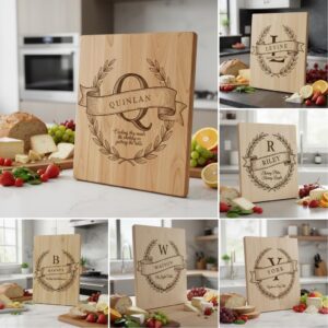 Monogram Charcuterie Board Bundle with 54 Engraving Designs for Personalized Gifts