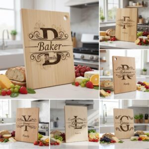 Monogram Charcuterie Board Designs, Family Name Engraving Files for Personalized Boards