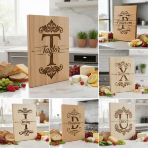 Monogram Designs for Charcuterie Boards, 53 Family Name Alphabet Engraving Files