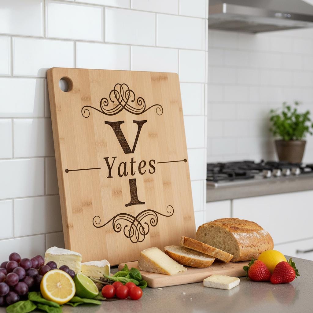 Disegni Monogramma per Taglieri di Salumi, 53 File di Incisione Alfabeto con Nome di Famiglia - immagine 10