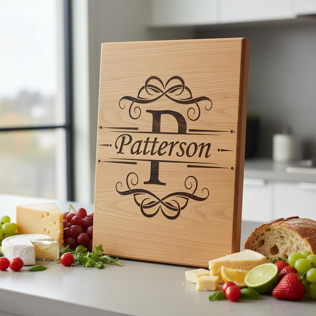 Disegni Monogramma per Taglieri di Salumi, 53 File di Incisione Alfabeto con Nome di Famiglia - immagine 4