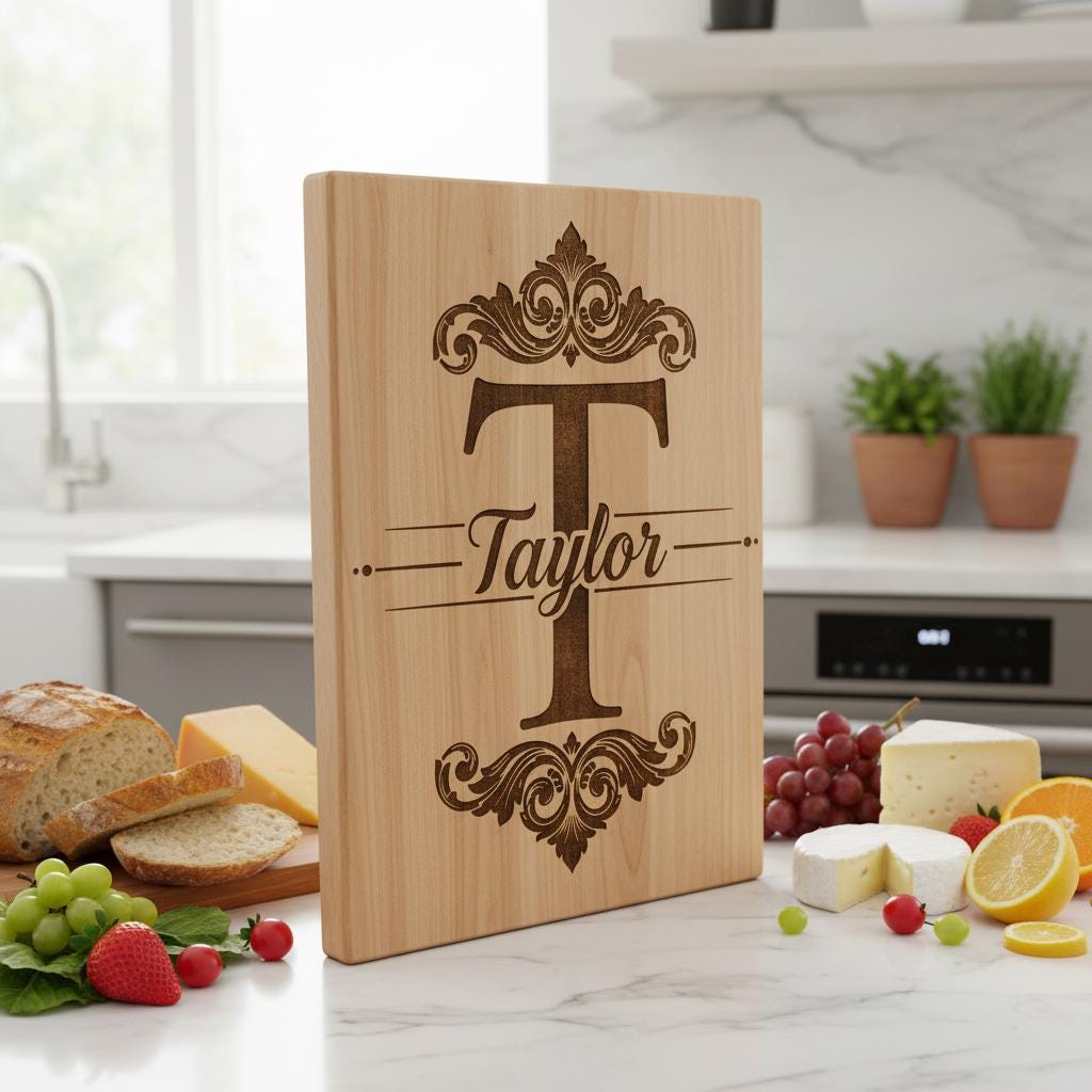 Disegni Monogramma per Taglieri di Salumi, 53 File di Incisione Alfabeto con Nome di Famiglia - immagine 5