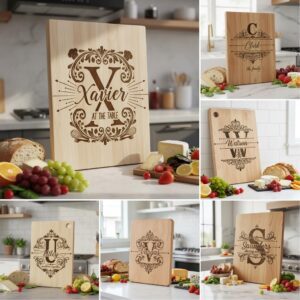 Monogram Engraving Board Bundle, Vintage Charcuterie Family Name Scrollwork Design