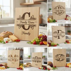 Monogram Engraving Designs, 54 Family Name Charcuterie Board Emblems Files