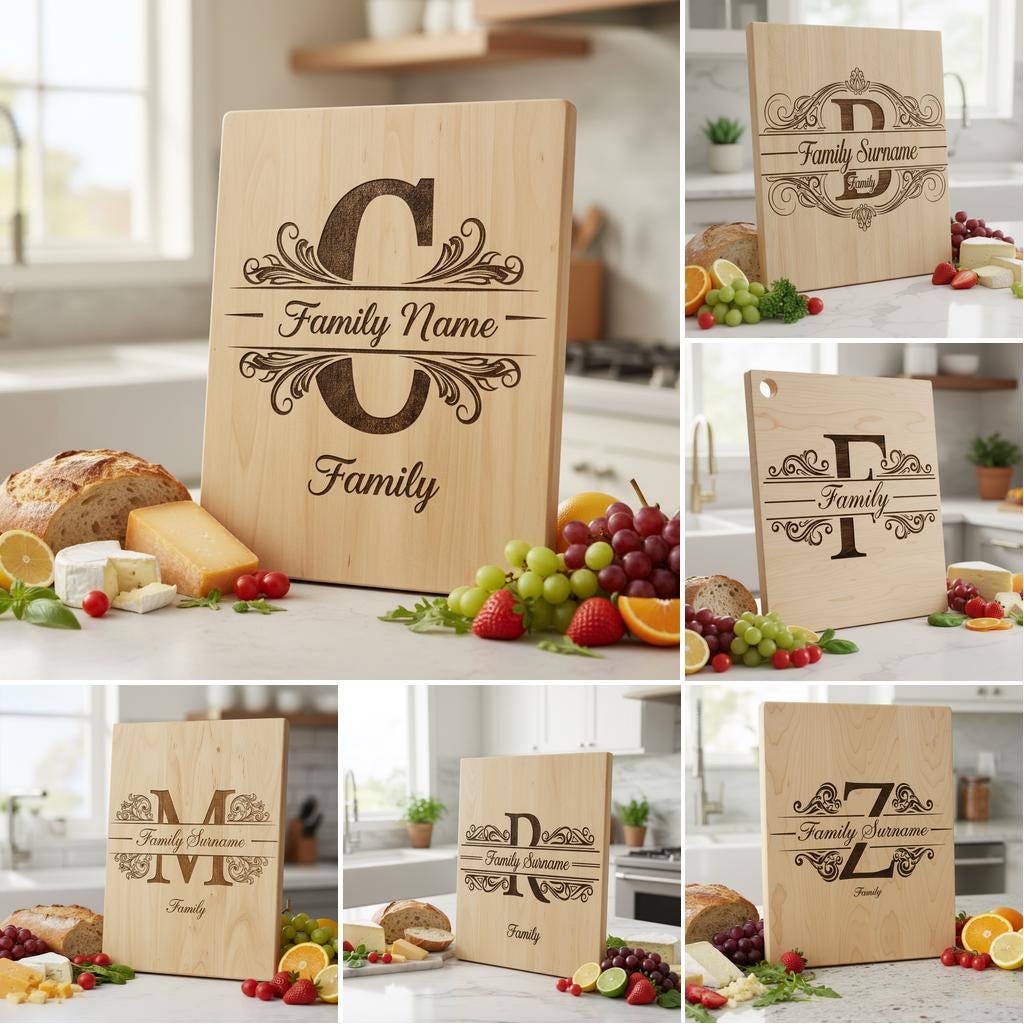 Monogram Engraving Designs, 54 Family Name Charcuterie Board Emblems Files