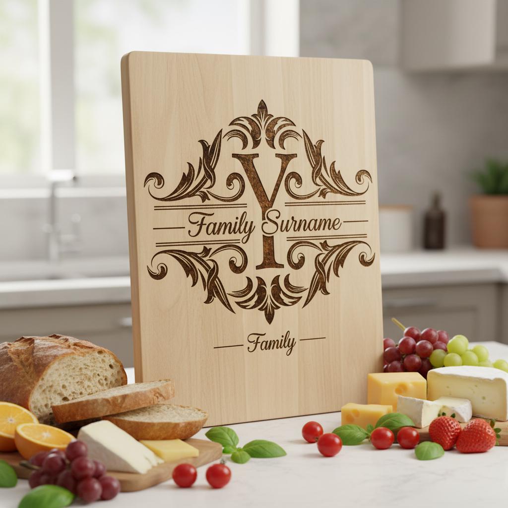 Diseños de grabado de monogramas, 54 archivos de emblemas para tabla de charcutería con apellidos familiares. - Imagen 10