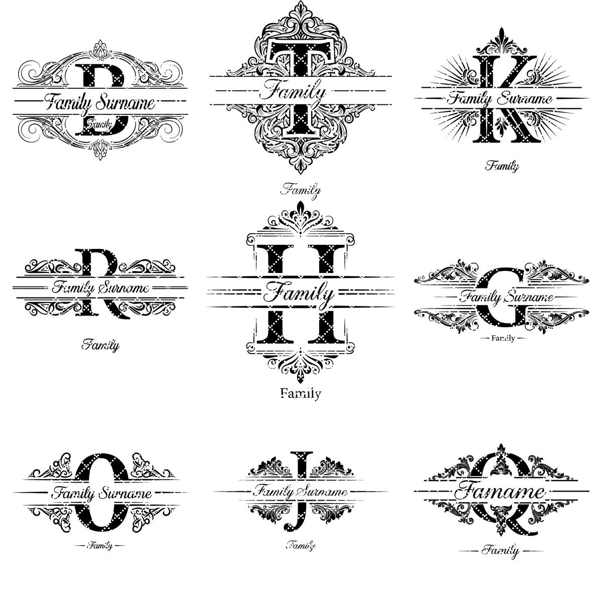 Diseños de grabado de monogramas, 54 archivos de emblemas para tabla de charcutería con apellidos familiares. - Imagen 13