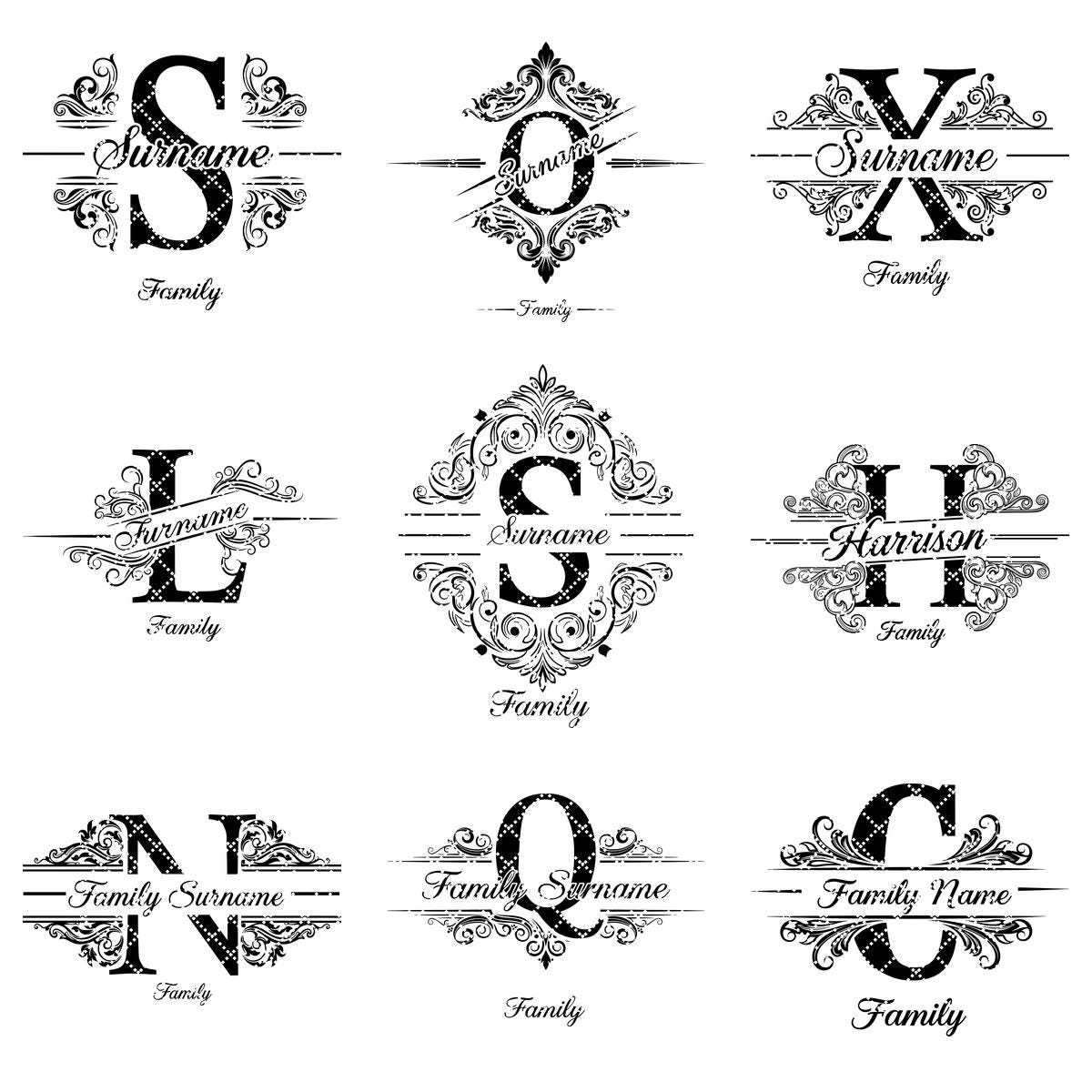 Diseños de grabado de monogramas, 54 archivos de emblemas para tabla de charcutería con apellidos familiares. - Imagen 14