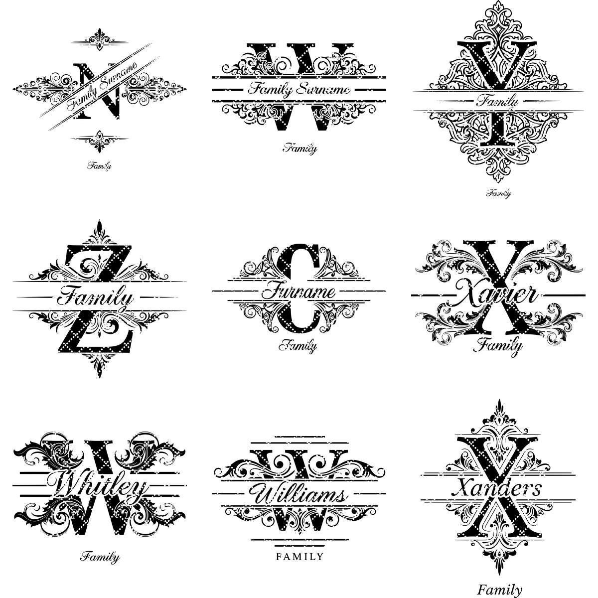 Diseños de grabado de monogramas, 54 archivos de emblemas para tabla de charcutería con apellidos familiares. - Imagen 17