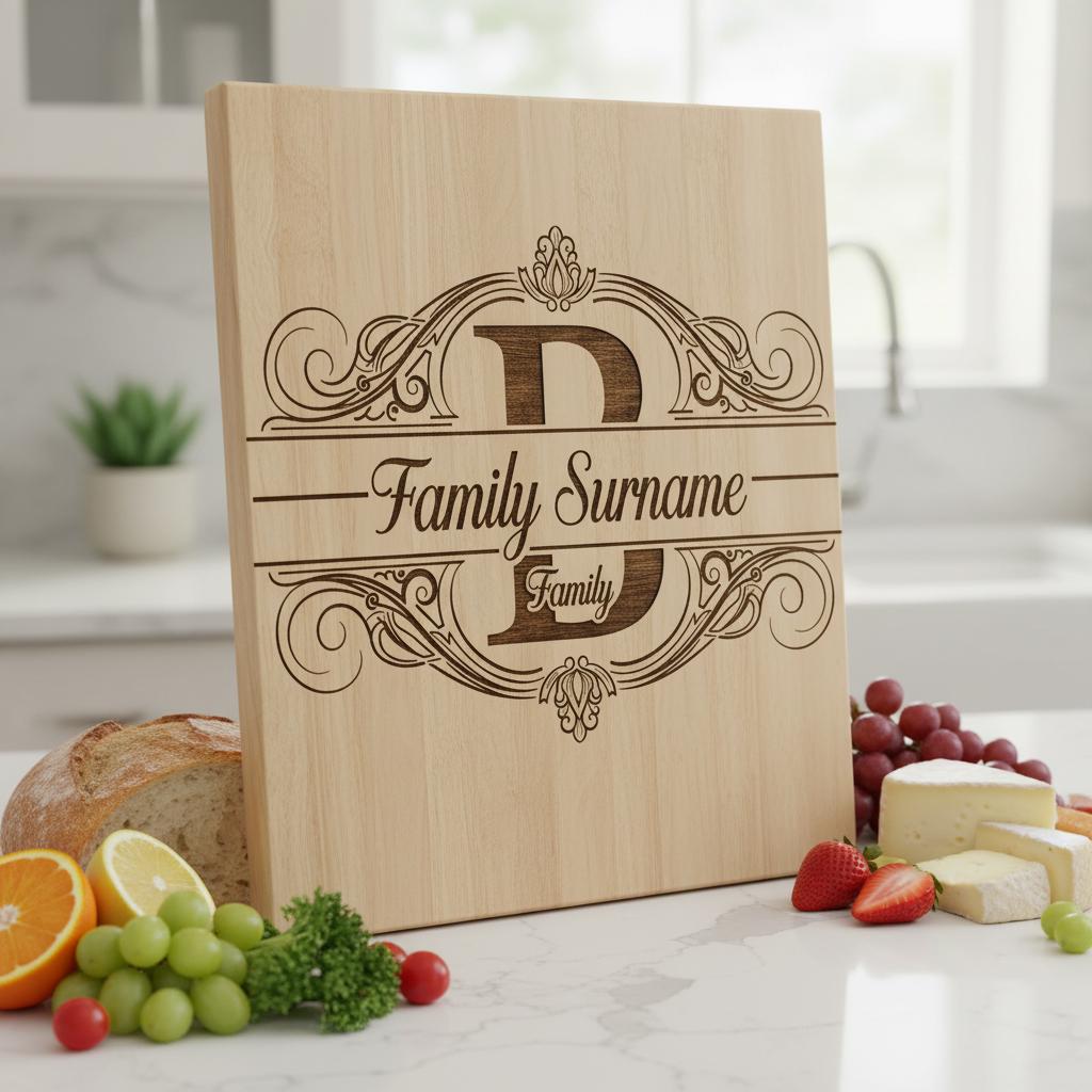 Diseños de grabado de monogramas, 54 archivos de emblemas para tabla de charcutería con apellidos familiares. - Imagen 3