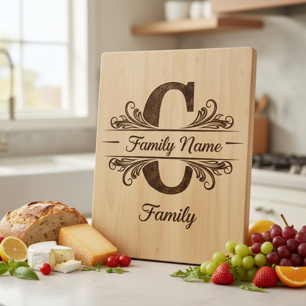 Diseños de grabado de monogramas, 54 archivos de emblemas para tabla de charcutería con apellidos familiares. - Imagen 4