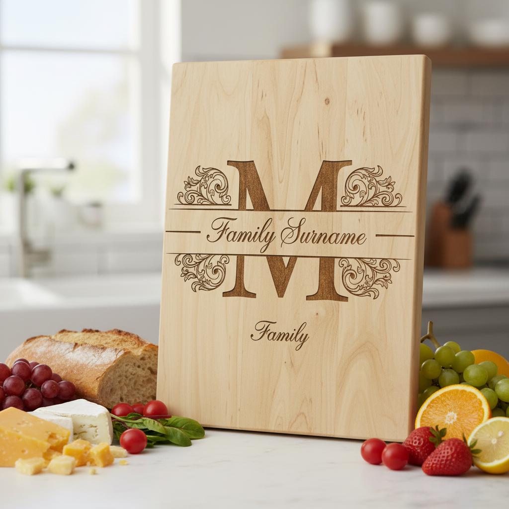 Diseños de grabado de monogramas, 54 archivos de emblemas para tabla de charcutería con apellidos familiares. - Imagen 5