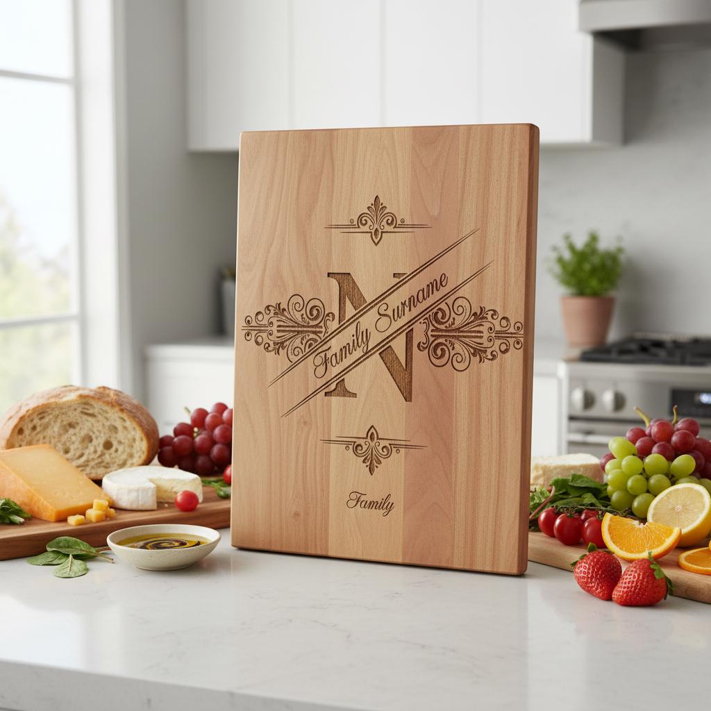 Diseños de grabado de monogramas, 54 archivos de emblemas para tabla de charcutería con apellidos familiares. - Imagen 6