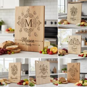 Monogram Engraving Designs for Charcuterie Boards, 52 Family Name Alphabet Files