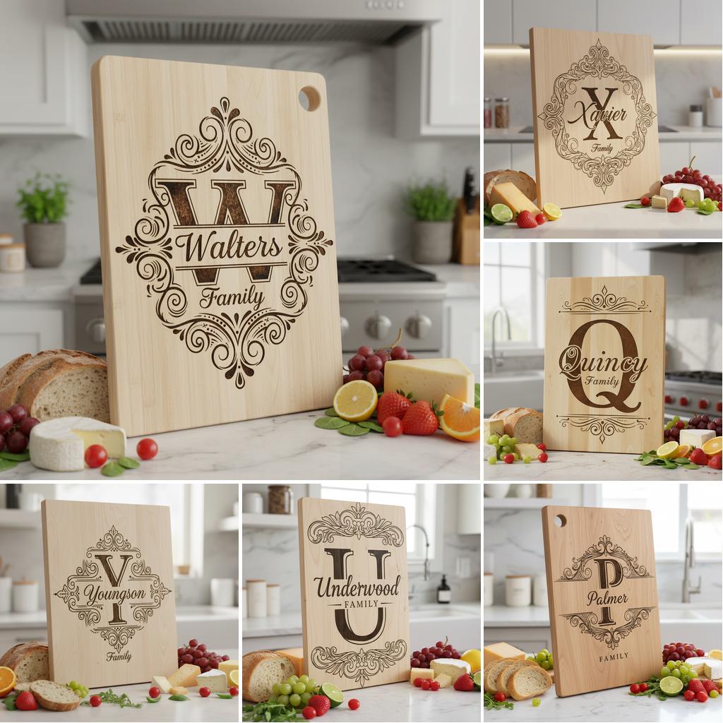 Monogram Engraving File for Charcuterie Boards, Custom Family Name Alphabet Designs