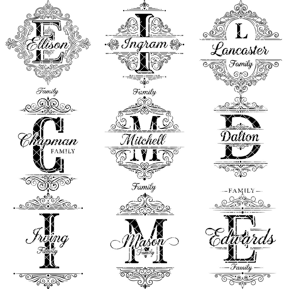 File di incisione monogramma per taglieri da salumi, disegni personalizzati con alfabeto del nome di famiglia - immagine 12