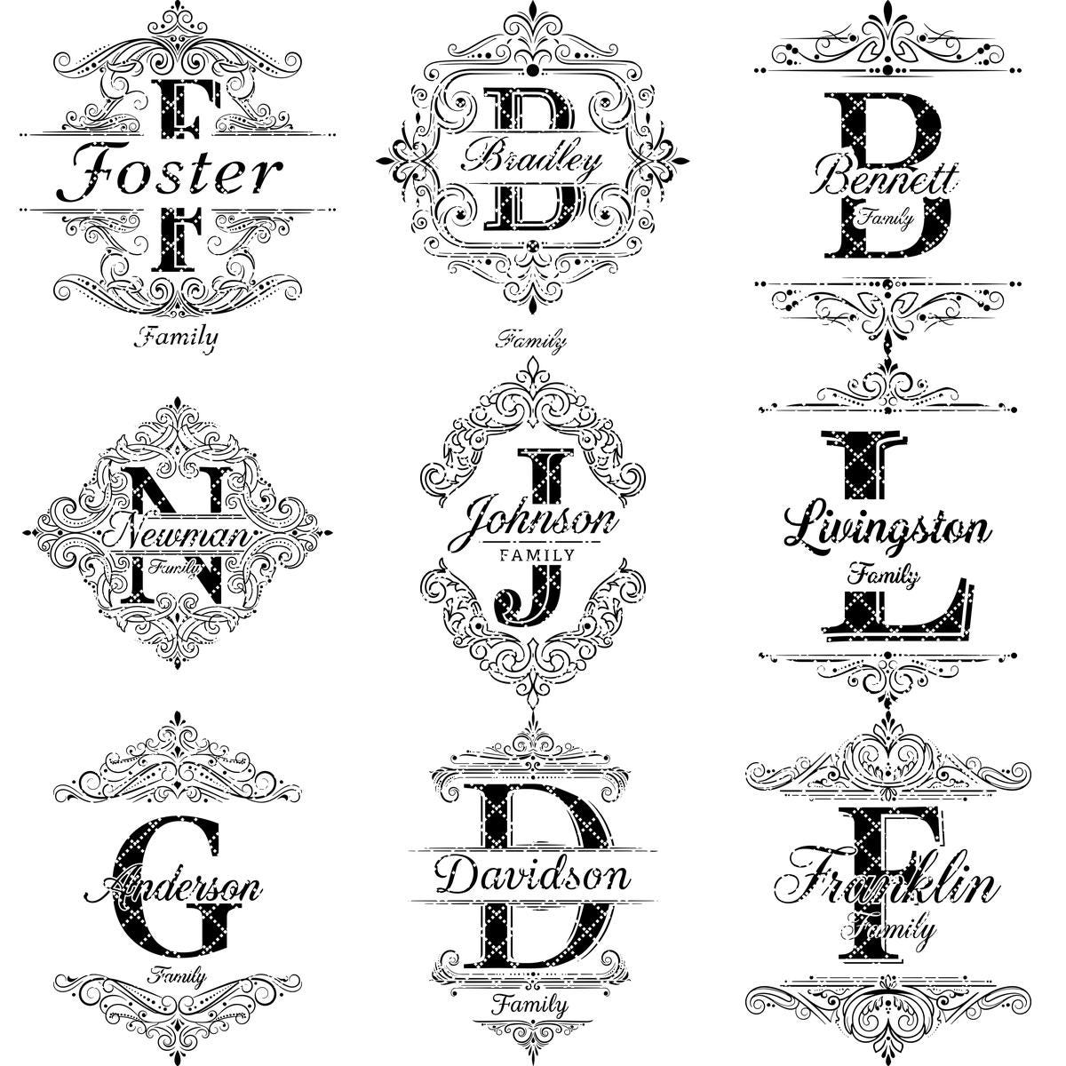 File di incisione monogramma per taglieri da salumi, disegni personalizzati con alfabeto del nome di famiglia - immagine 13