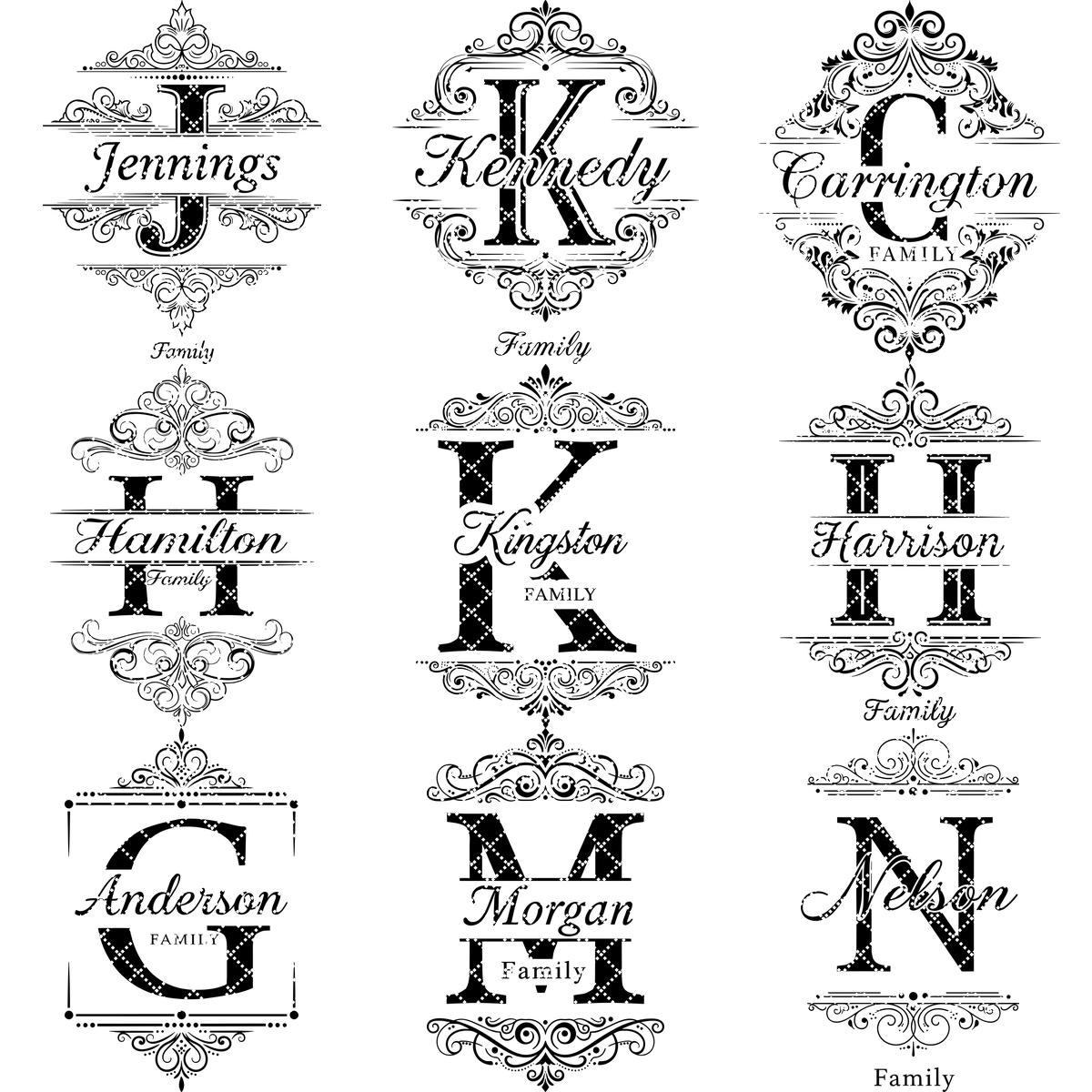 File di incisione monogramma per taglieri da salumi, disegni personalizzati con alfabeto del nome di famiglia - immagine 14