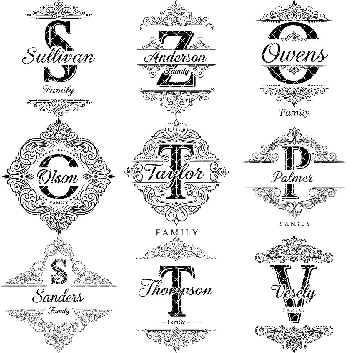 File di incisione monogramma per taglieri da salumi, disegni personalizzati con alfabeto del nome di famiglia - immagine 15