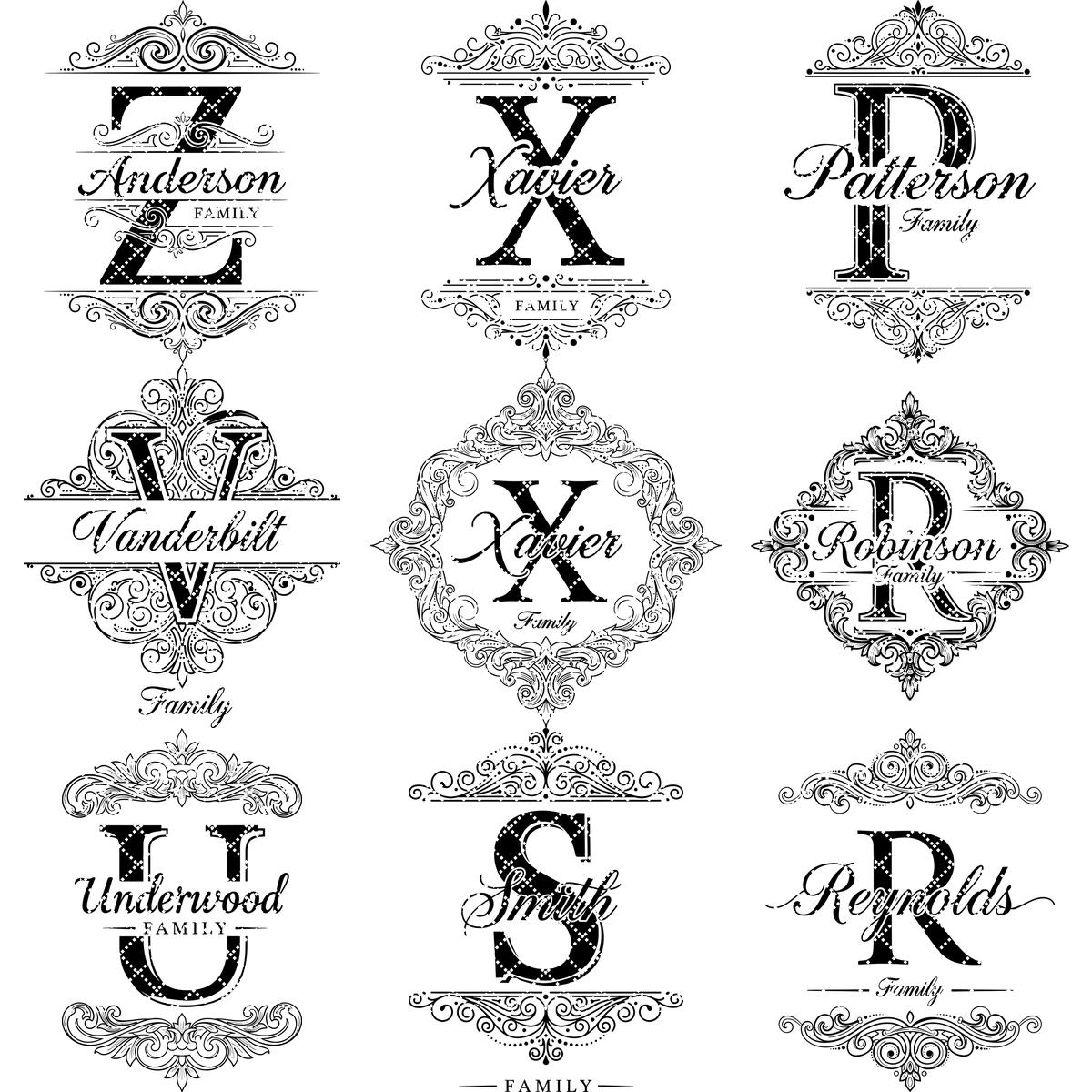 File di incisione monogramma per taglieri da salumi, disegni personalizzati con alfabeto del nome di famiglia - immagine 16