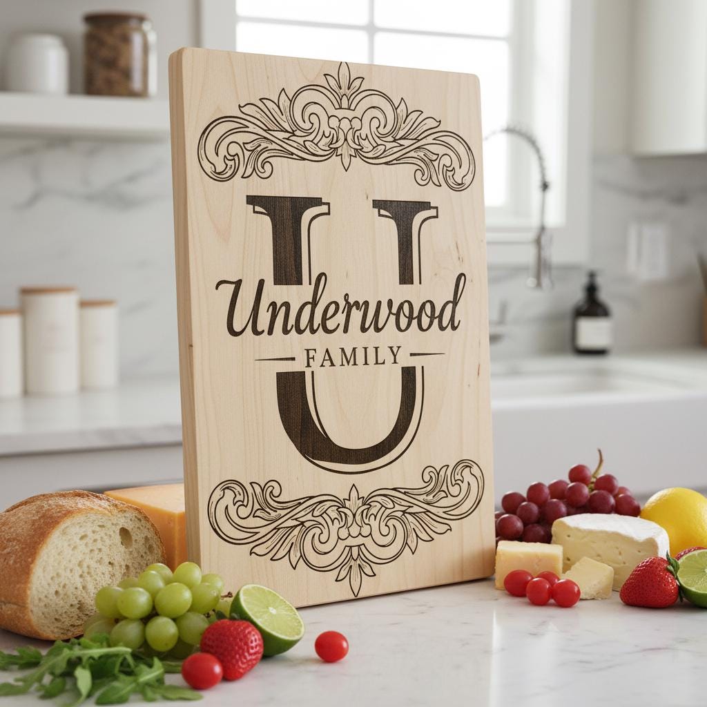 File di incisione monogramma per taglieri da salumi, disegni personalizzati con alfabeto del nome di famiglia - immagine 6