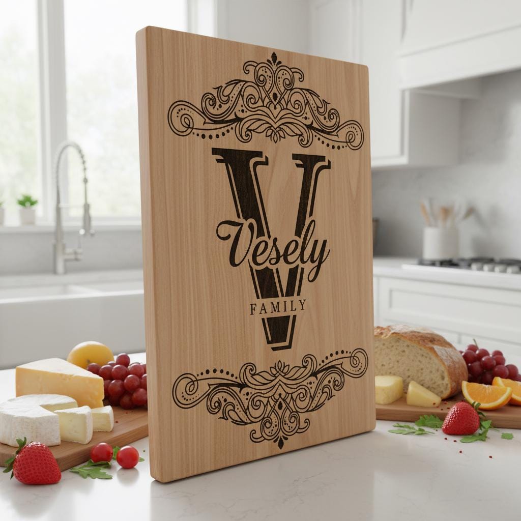 File di incisione monogramma per taglieri da salumi, disegni personalizzati con alfabeto del nome di famiglia - immagine 7